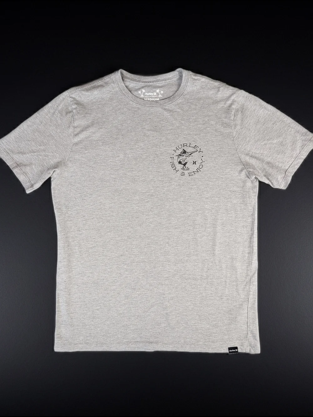 Hurley Fish Enjoy Graphic Logo Men's M T-Shirt‎ Grey